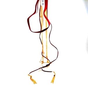 Women's Layered Gold-tone & Burgundy Red Leather Choker Tassel Fringed Necklace
